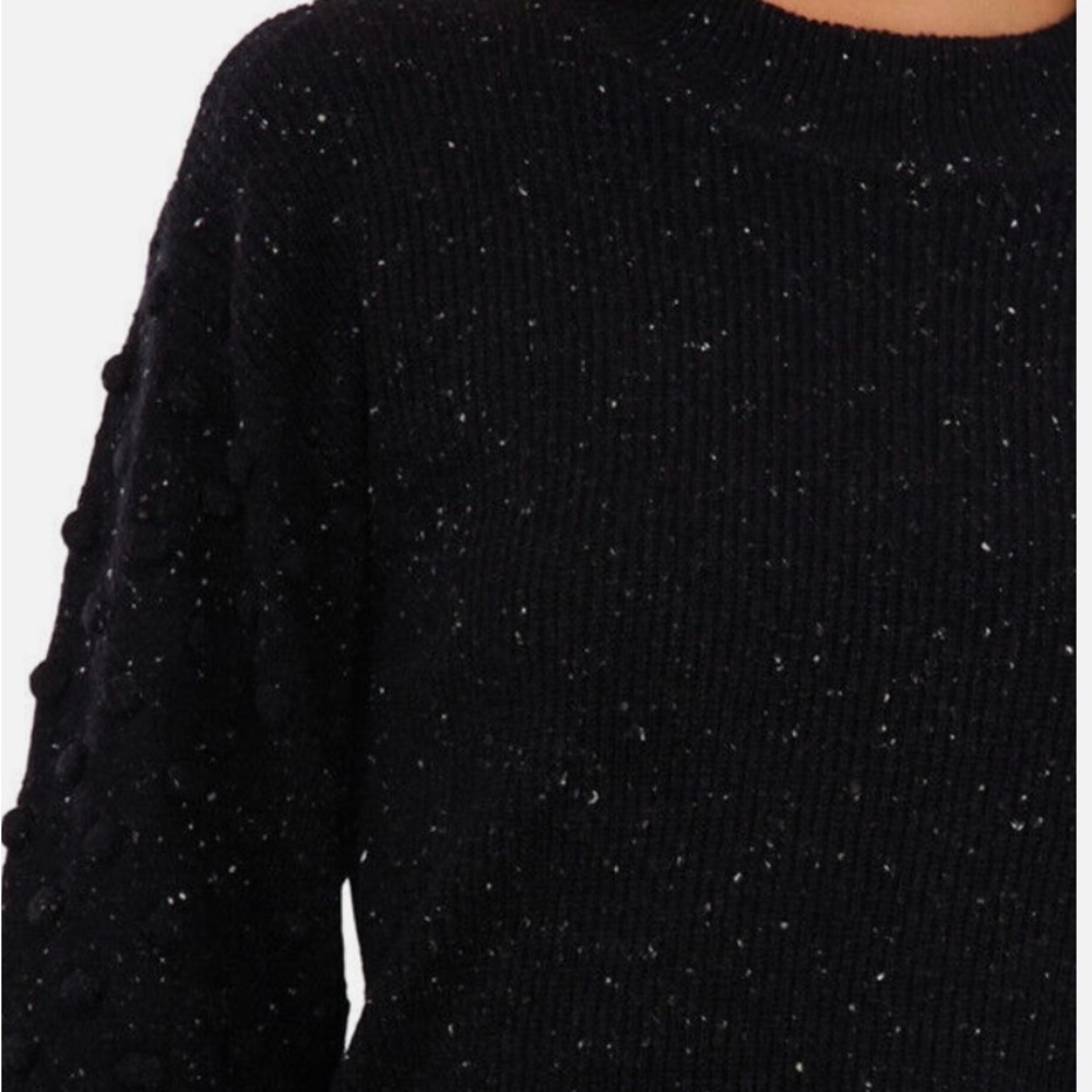 CeCe Women's Crewneck Bobble Detail Long Sleeve Sweater Rich Black Marled, XS - Picture 3 of 6